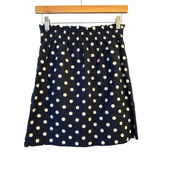 NWT J. Crew Polka dot linen blend Paperbag Waist mini skirt sz 0 Navy x white re - Picture 1 of 7